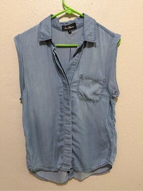 Sam Edelman Chambray Button Down Top Size Medium Tencel Lyocell Blue